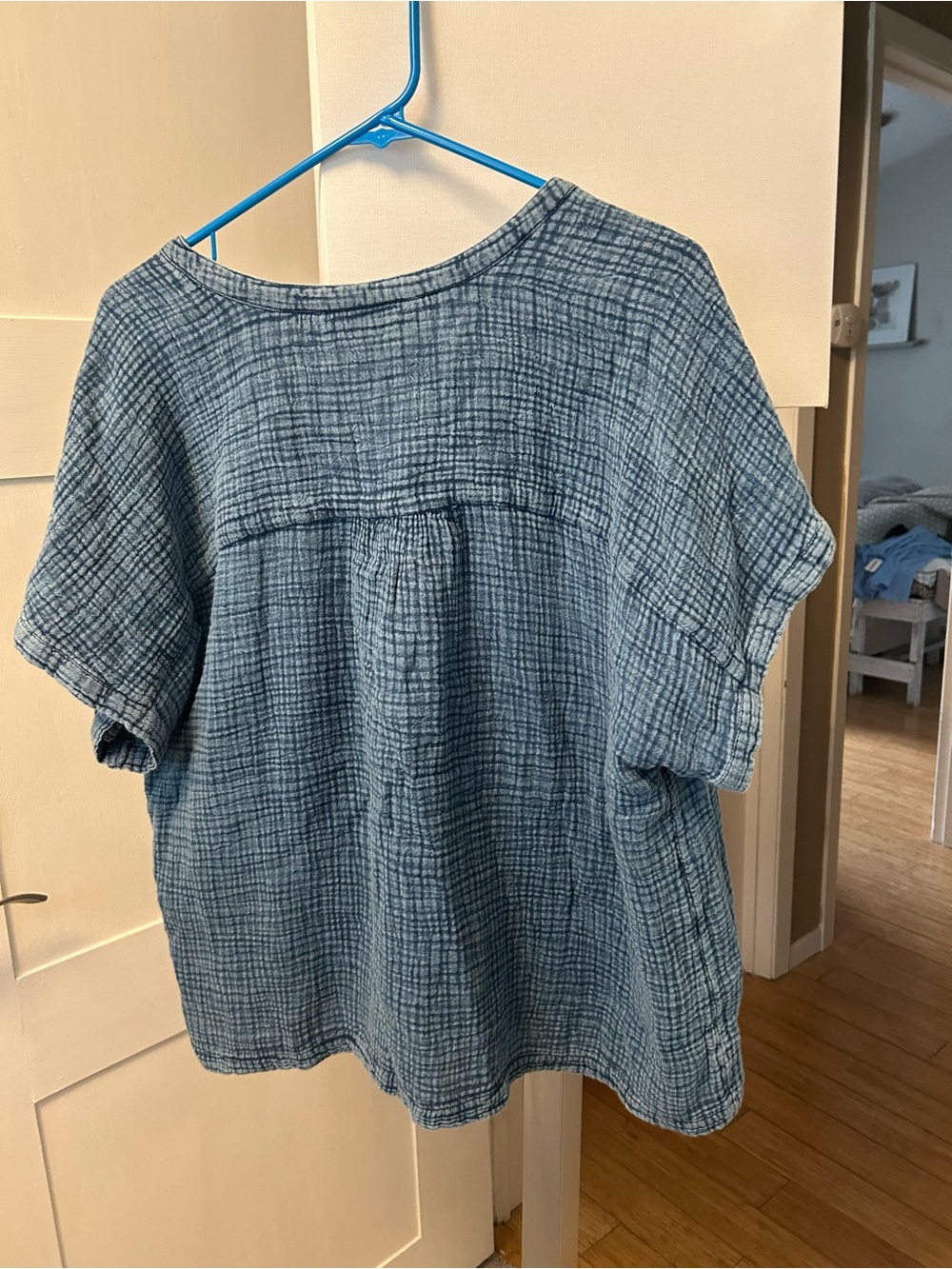 a.n.a Blue Textured Short-Sleeve Henley Top - Picture 2 of 3